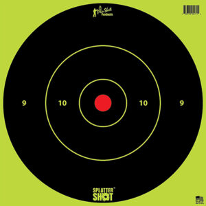Pro-Shot 12BGREENTG12PK SplatterShot  12" Bullseye Hanging Heavy Paper Black/Red Impact Enhancement Yes White 12 PK