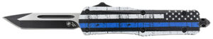 Templar Knife SBTB231 Back The Blue Gen II Small 2.75" OTF Tanto Plain Black 440C SS Blade Blue/White/Black Zinc Aluminum Alloy Handle Features Glass Breaker/Pocket Clip