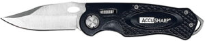AccuSharp 703C Sport  3" Folding Plain Stainless Steel Blade/Black Anodized Aluminum Handle Includes Belt Clip