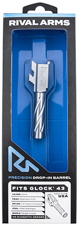 Rival Arms RA-RA20G301D Precision V1 Drop-In Barrel 9mm Luger 3.41" Stainless PVD Finish 416R Stainless Steel Material for Glock 43, 43X