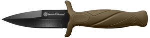 Smith & Wesson Knives 1100073 H.R.T. Flase Edge 2.75" Fixed Plain Black Oxide Stainless Steel Blade Flat Dark Earth Rubber Handle Includes Sheath