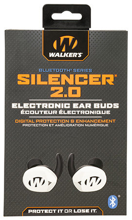 Walker's GWPSLCR2BTWHT Silencer BT 2.0 Electronic Ear Buds Sports South Exclusive White Polymer
