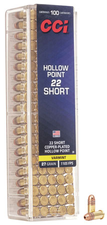 CCI .22 Short 27 gr CPHP rimfire ammunition, 100-round box