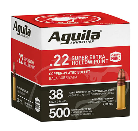 Aguila 1B221118 Super Extra Rimfire 22LR 38gr Copper Plated Hollow Point 500 Per Box/4 Case