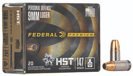Federal P9HST2S Premium Personal Defense 9mmLuger 147gr HST Jacketed Hollow Point 20 Per Box/10 Case