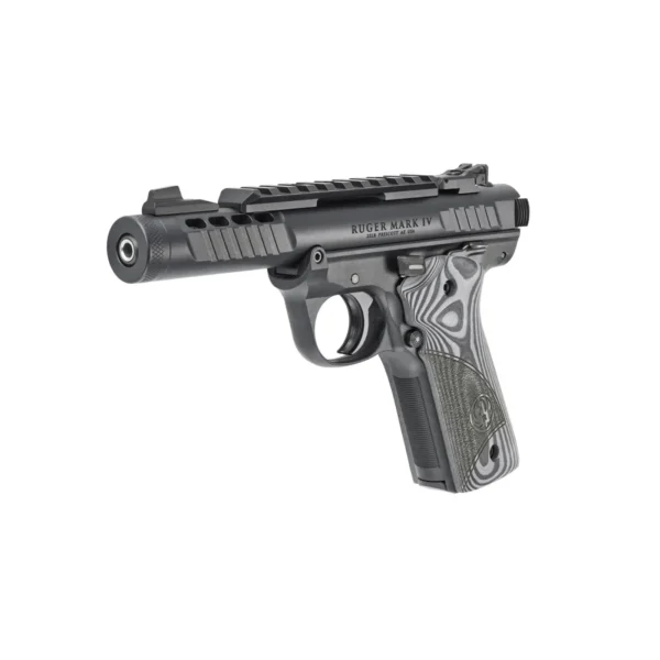 RUGER MRK IV 22/45 LITE 22LR 4.4" NON THREADED BLK ANODIZED, OVERSIZD HOGUE GRIP PLATES 2-10RD MAGS